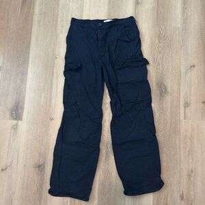 Zara Navy Wide Cargo Pants